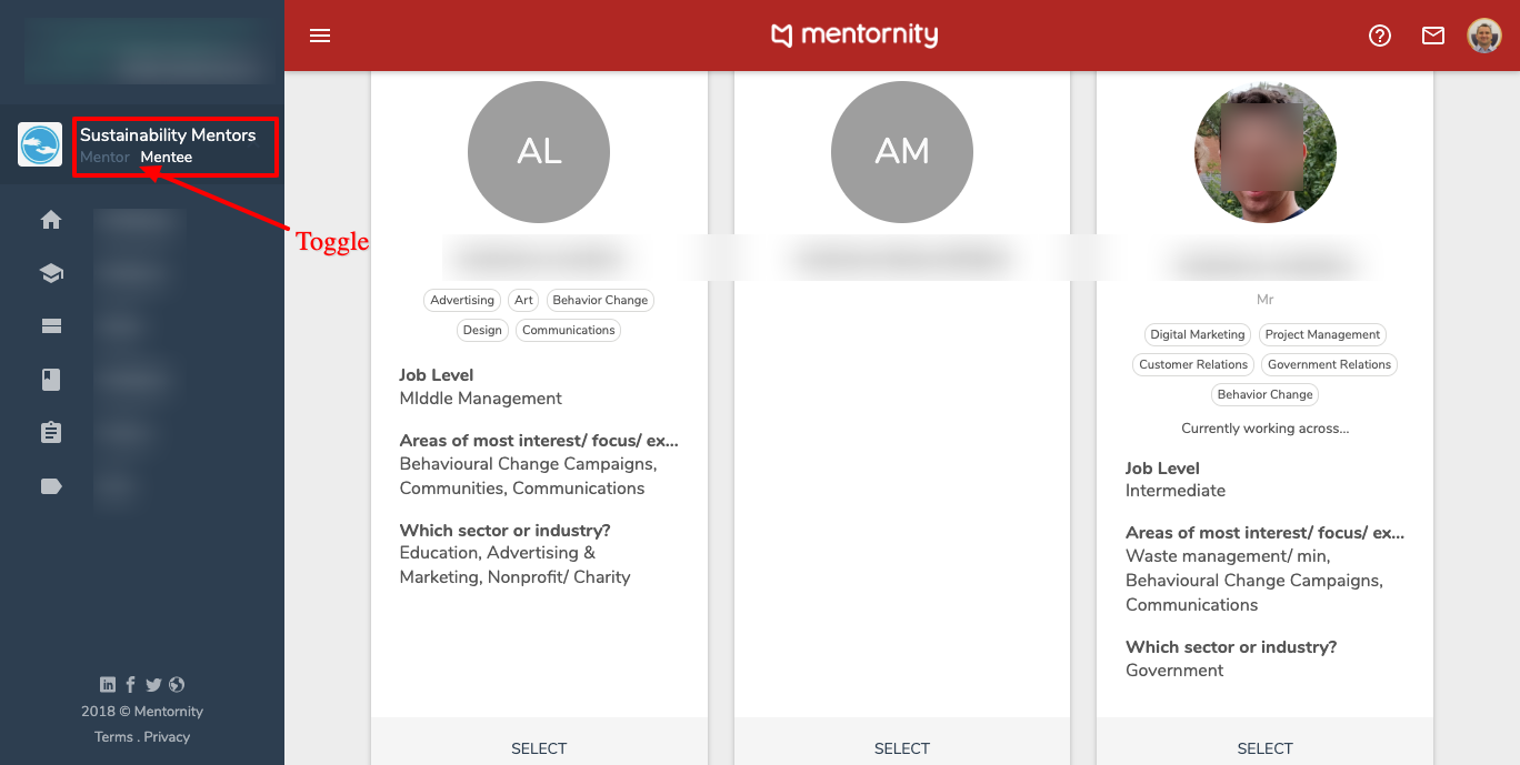 Sustainability Mentors toggle